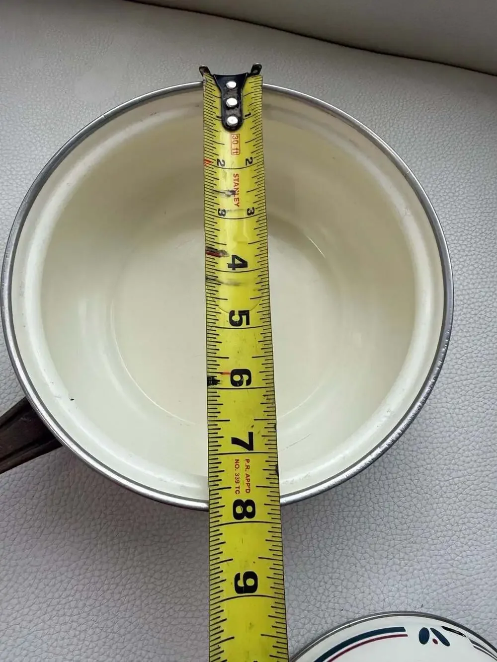 Vintage Asta Enamelware Casserole Serving Pan with Brass Handles Floral Pattern